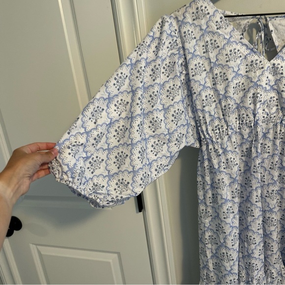 Tuckernuck Smockingbird Blue White Floral Cotton Long Sleeve Maxi Dress XL - Picture 16 of 16